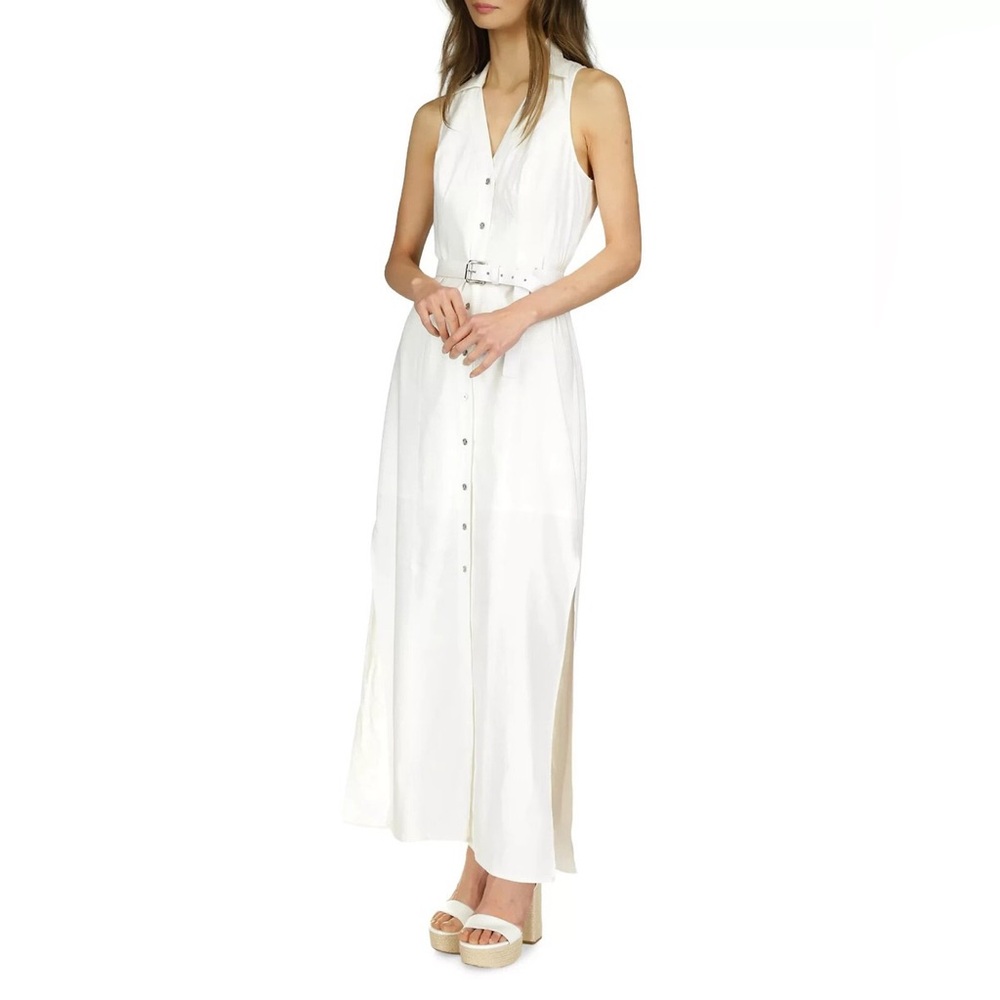 NWT Michael Kors Belted Linen Maxi Dress, White, Sz-1X